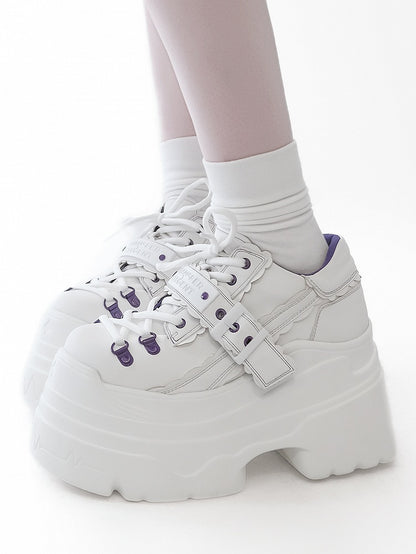 Design Buckle Lace-up Punk Platforms White Strap - Closure