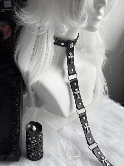 Kette Choker Punk Schwarz/Rot PU Kreuz Verziert Stud und