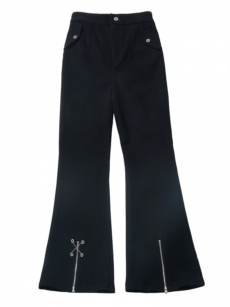 Black Criss-cross Chain Zip Cuffs Fishtail Pants