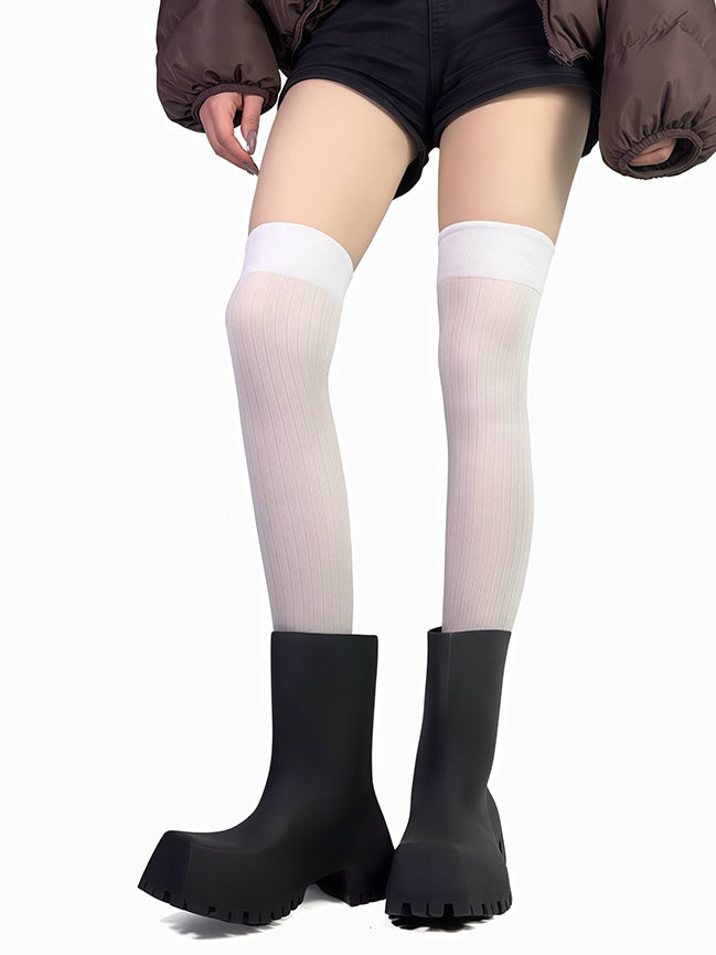 White/Black Print Overknee Stockings