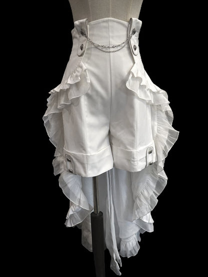 Aristocrat High Detachable Train with Ruffle Lolita Waist Fashion White Ouji Shorts Cascading