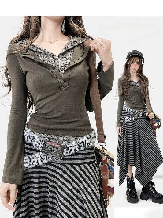 Punk Green Two-piece Top Hoodie Army Wasteland
