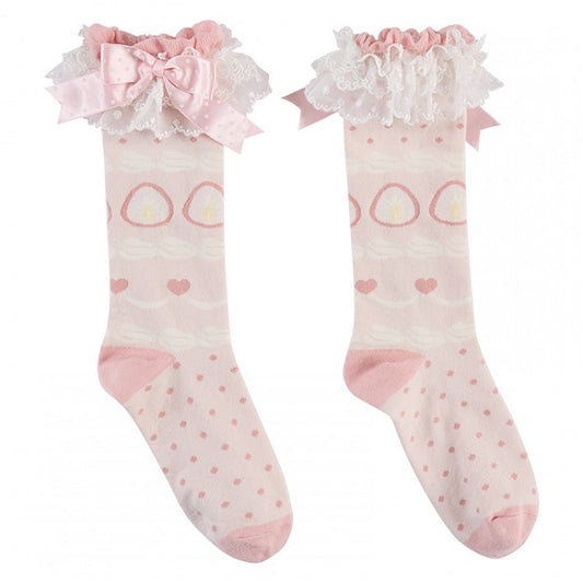 Chaussettes roses/rouges à motifs fraises et pois