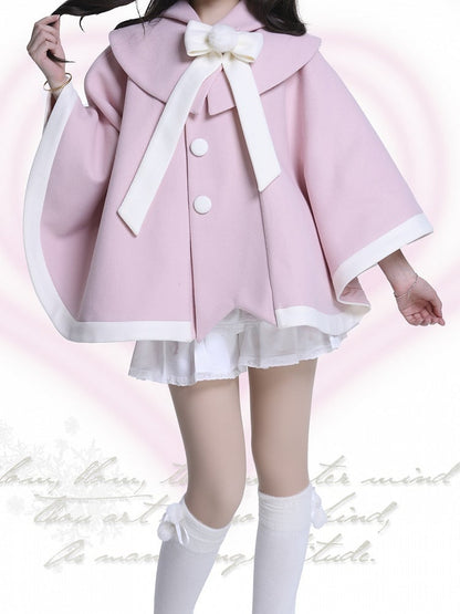 Pink & White Kitty Ear Hooded Cloak