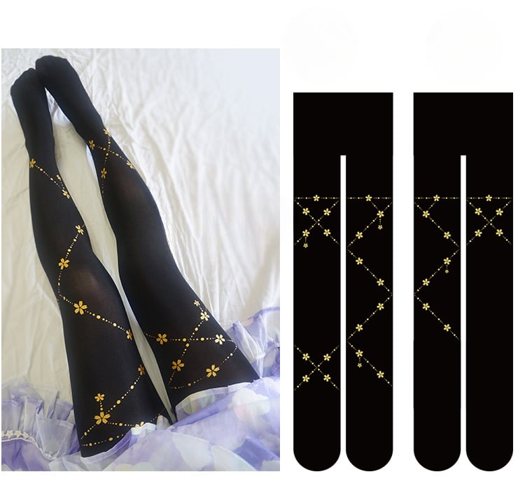 Collants à motif Sakura noir/blanc