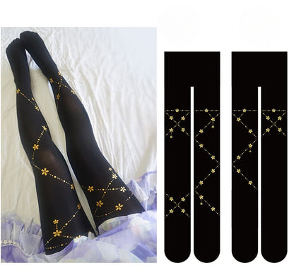 Collants à motif Sakura noir/blanc