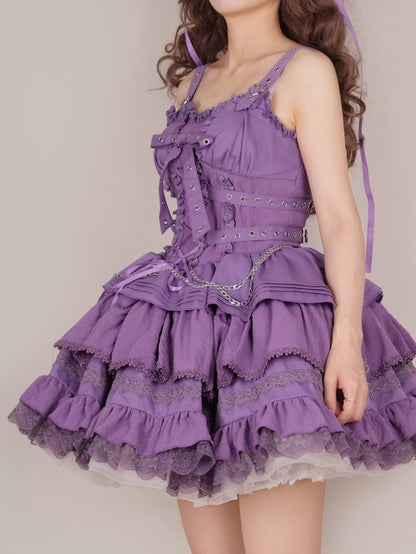 Purple Punk Goth Short Jumper Skirt Adjustable Criss-cross Straps Waist