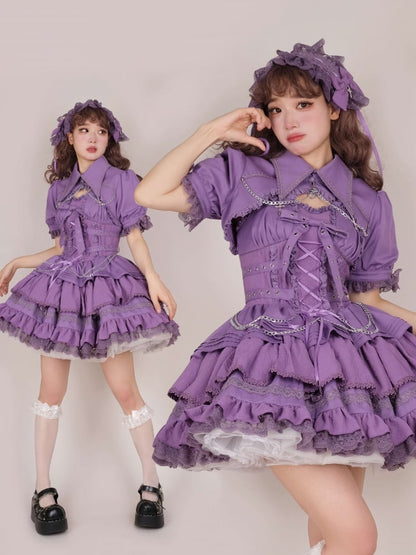 Purple Punk Goth Short Jumper Skirt Adjustable Criss-cross Straps Waist
