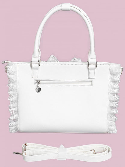 Kei Free Lace Bag Decorated Card Trim Ita with Holder Beaded Bowknot Heart Jirai White PVC