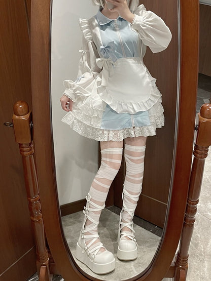 Jirai Kei Tenshi Dress Blue Tiered Ruffles Sun Protection Chiffon Kaiwai