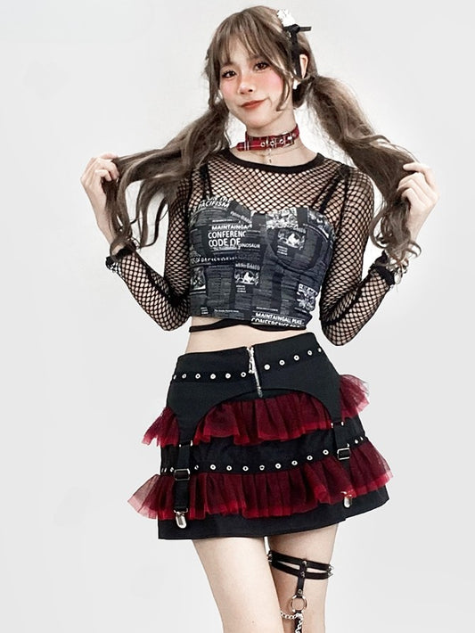 Black Sleeve Top Y2K Glamorous Mesh Long