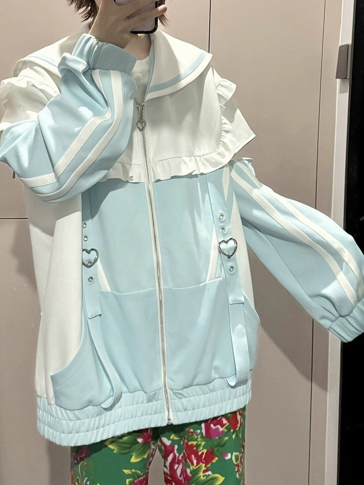 Collar Zip Sweatshrit WhiteGreen Kei Closure Jirai Jacket Sailor