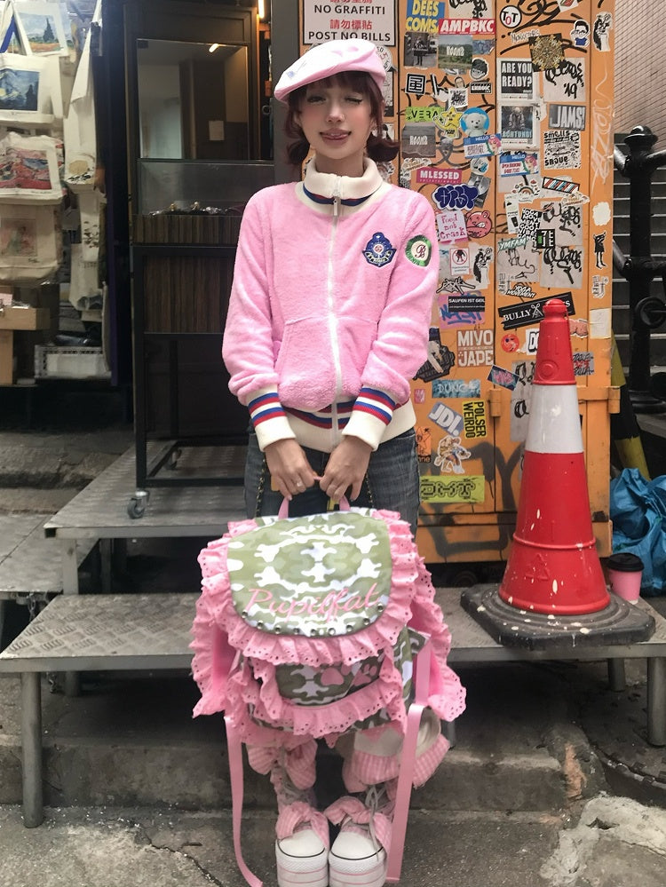 カモフラージュコントラストピンクレーストリムバックパック