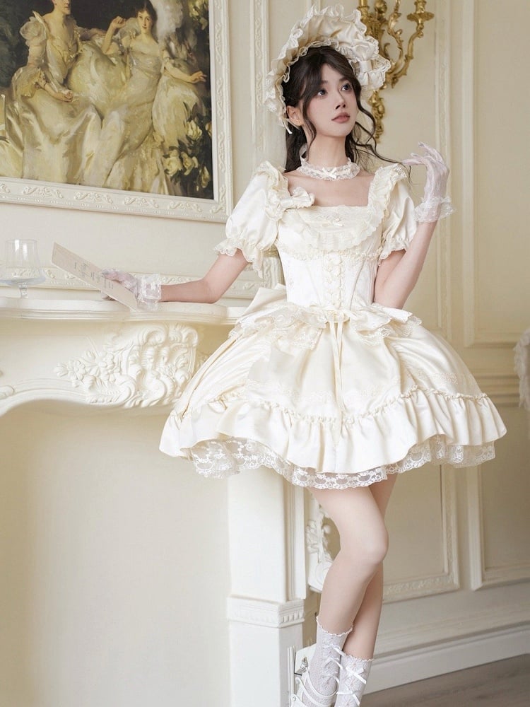 Rosette Corset Boned Embroidery Beige Belt