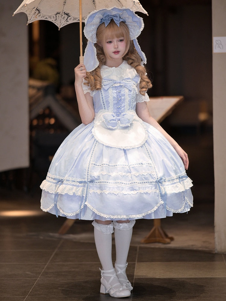 Lolita Old Edge Blue Jumper Dress Skirt School Trim Scalloped Hem