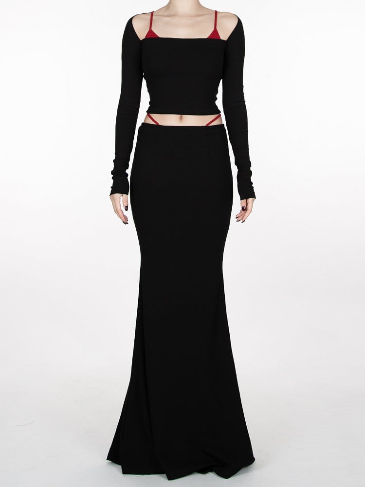 Black Devil Wings at Back  Glamorous Cropped Top