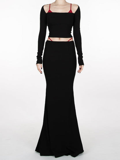 Black Devil Wings at Back  Glamorous Cropped Top