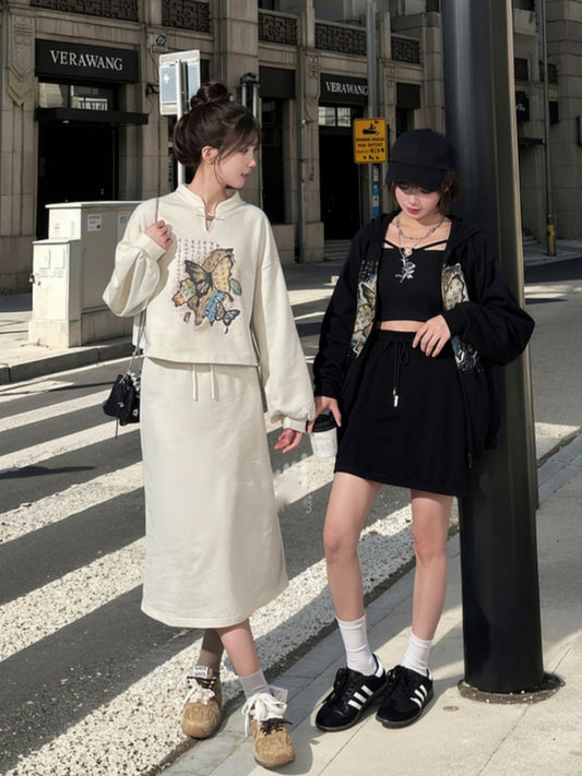 Apricot/Black A-line Skirt Short/Long Version