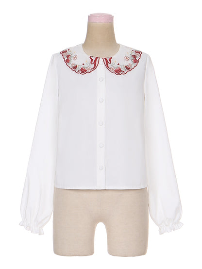 White Strawberry Peter Pan Collar Lolita Long Sleeves Shirt