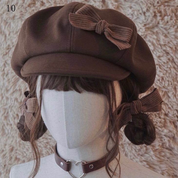 Brown Beret Decorated Button Hat