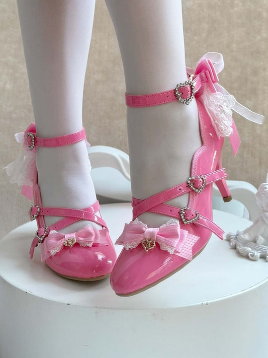 Lolita Elegant Heels in Bow Barbie with Pink Top