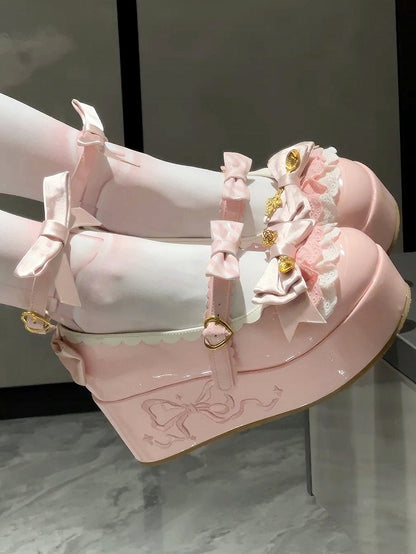 Lolita Sweet Pink Platforms Bowknot Decorated Details Spoon