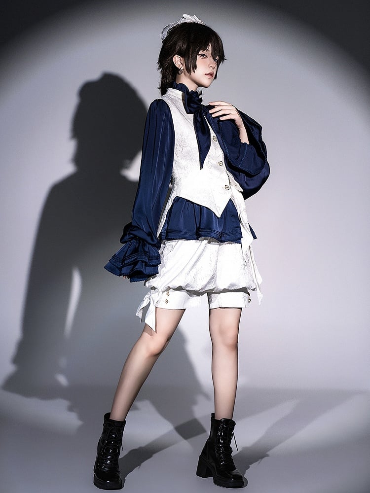 White Prince Lolita Collar Waistcoat Ouji Jacquard Banded