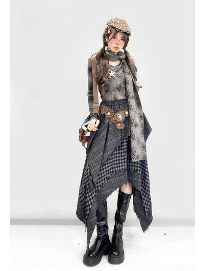 Grey Leopard V-neck Top with Scarf