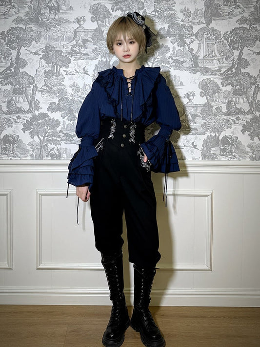 Lolita Corset with Belt Straps Black Ouji High Waist Pants