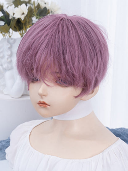 Pink-purple 24CM Chin Length Wig With Bangs
