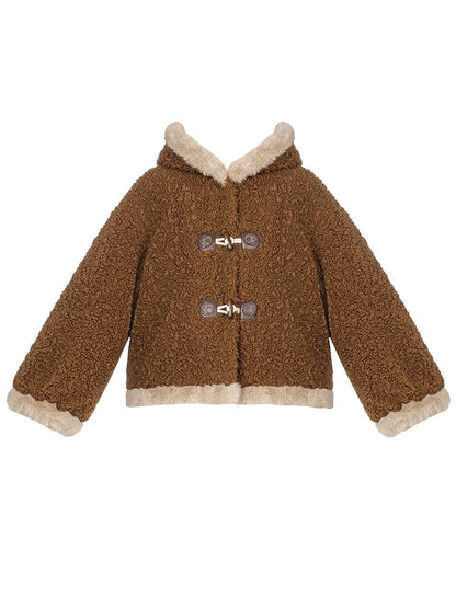 Brauner Fleece-Wintermantel mit Kapuze und Ohren des Kleinen Pandas