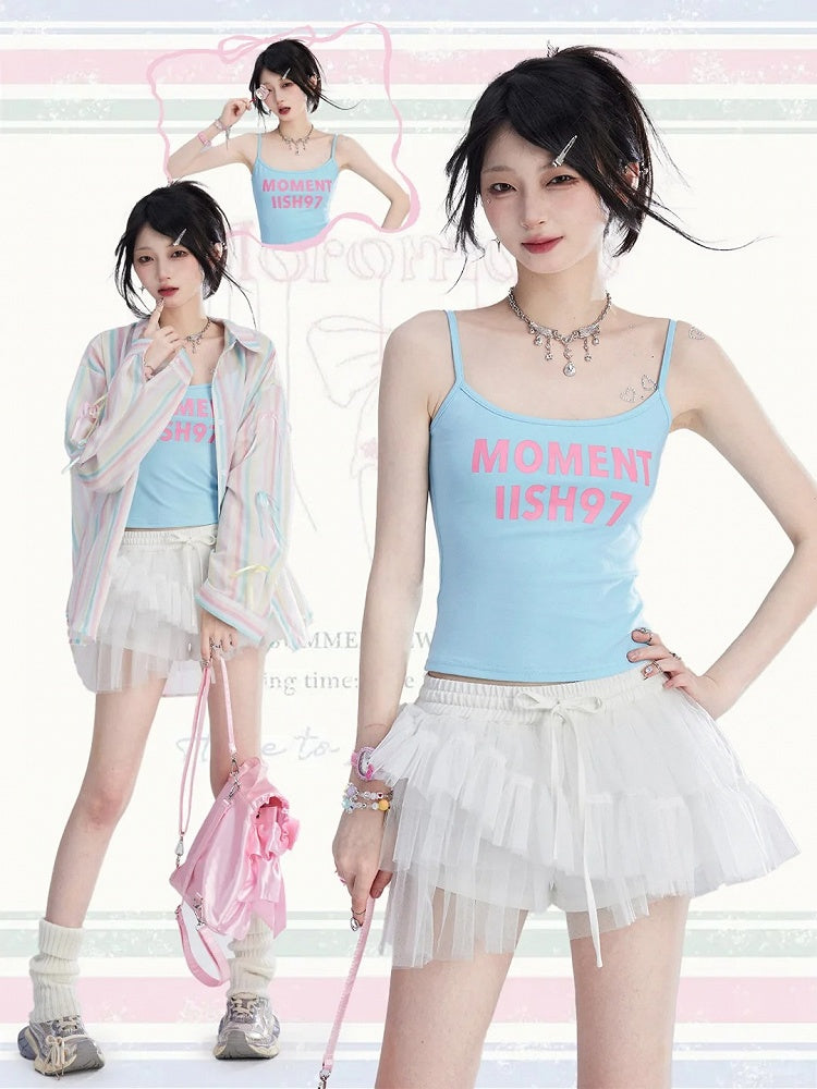 Blue Letter Print Bittersweet Cami Top