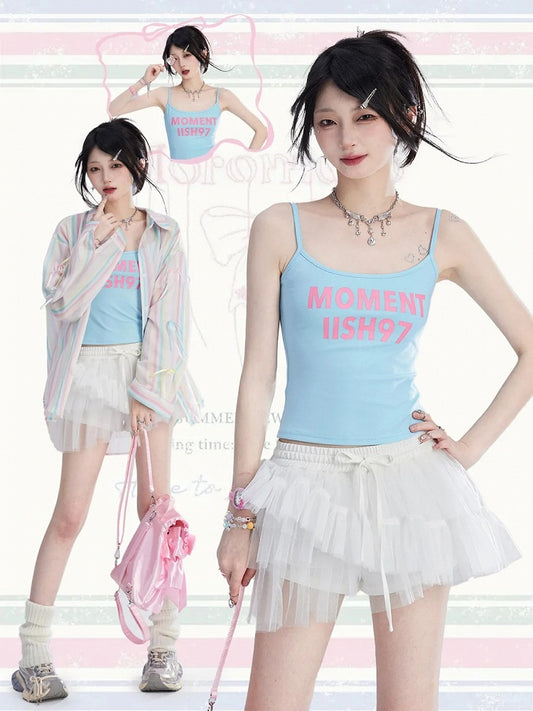 Blue Letter Print Bittersweet Cami Top