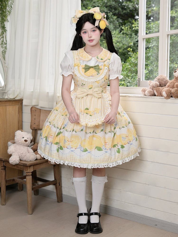 Muster Zitronengelb und Küken Gingham Print Schürze