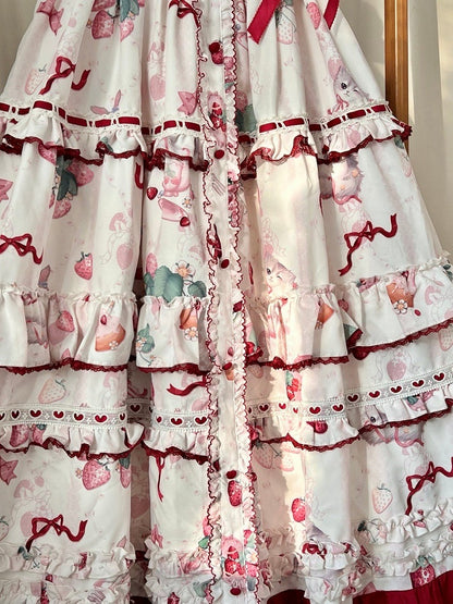 Kitty and Strawberry Print Spring and Summer Cottagecore Lolita Dress