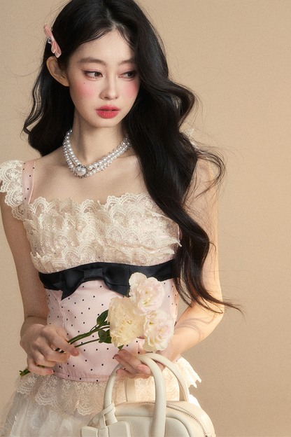 Reservations Top Tight Sleeveless Lace Dot Girly