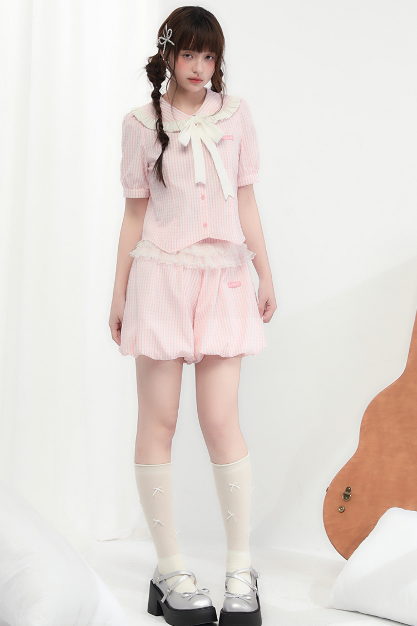 balloon pants lace + Peachy top striped Bubbles doll