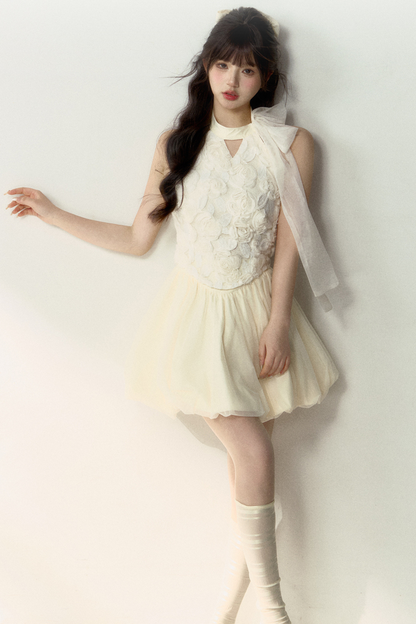 Long + Sweet Sleeveless Short Flower French Skirt Balloon Top