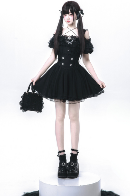 Off-the-shoulder Mine Flared + Skirt Ribbon Reservations Top