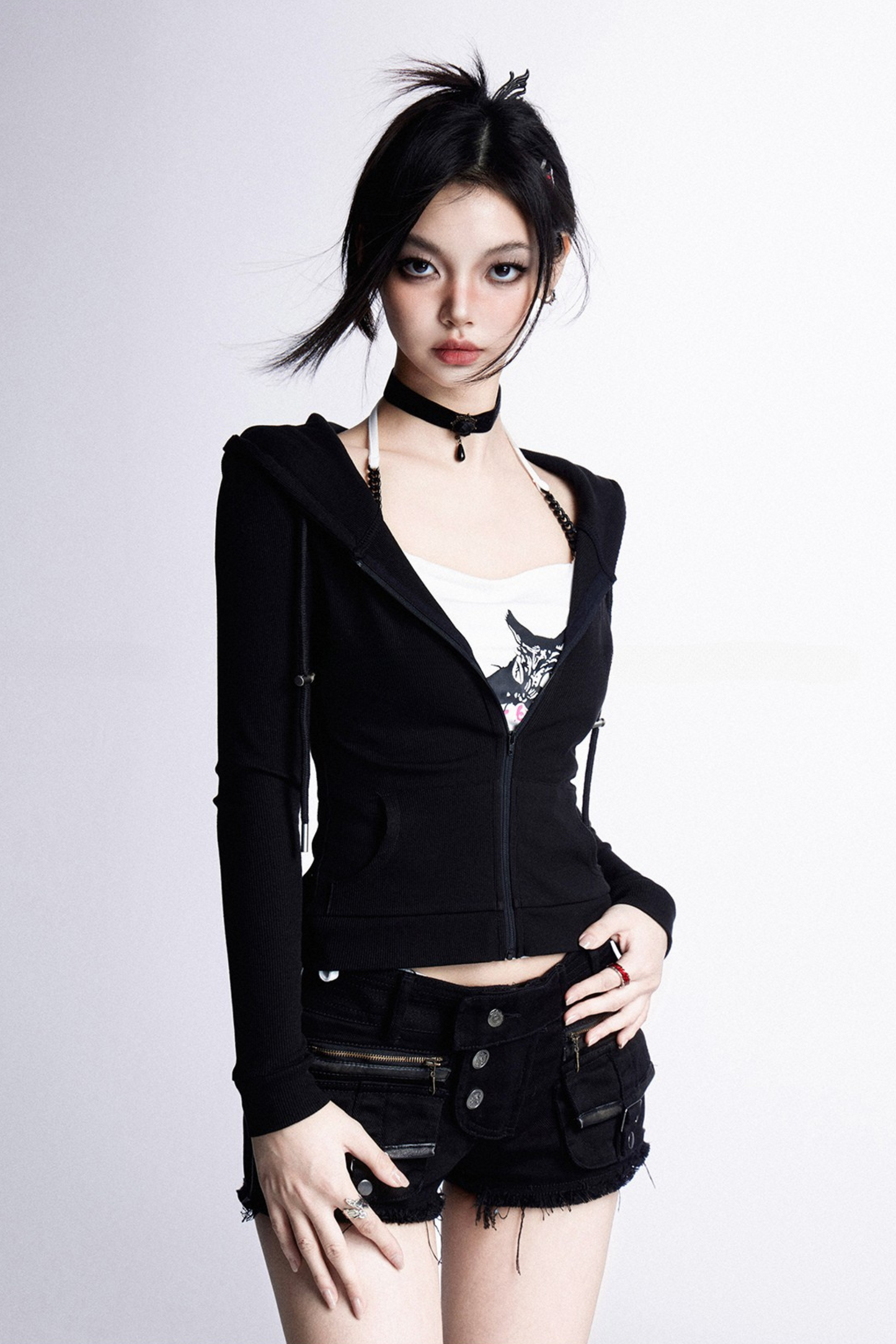 Slim Zip-up Top Hoodie