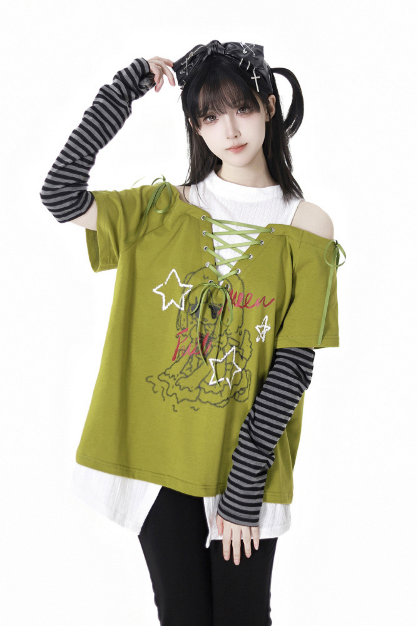 Lace-Up Flared Pants Illustrated Top Subculture + Girl