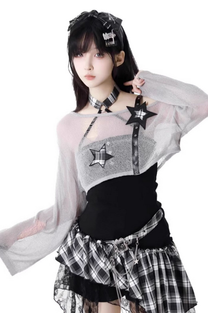 Chic Shoulder Rock Short One Dress + Shorts Top Check