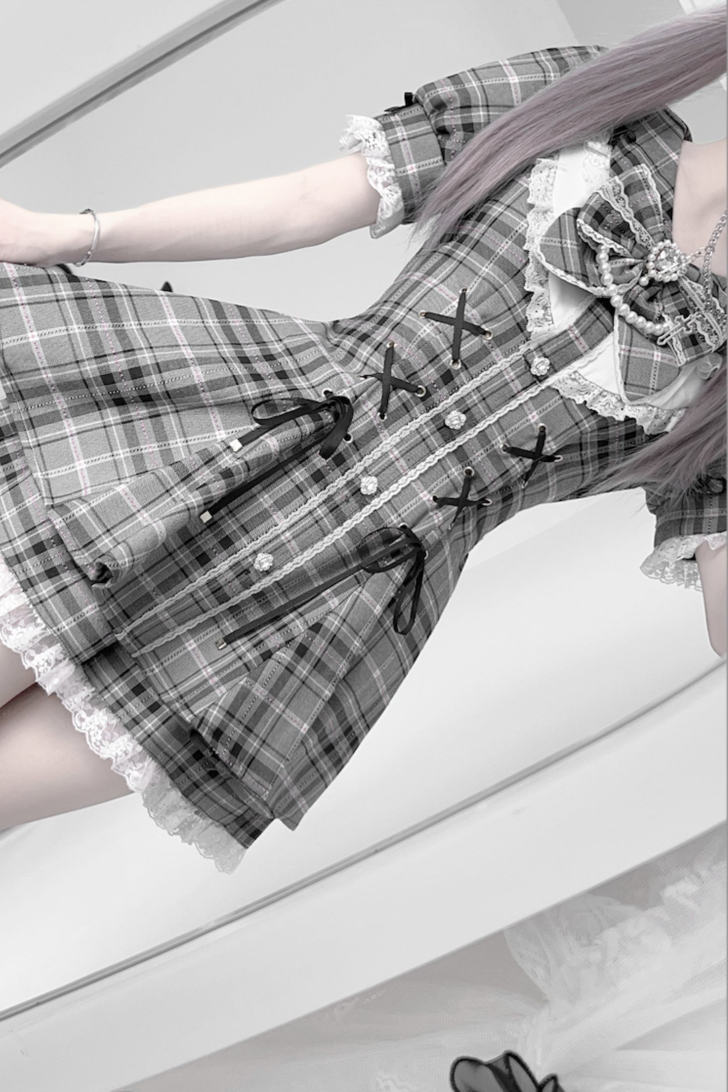 puff sleeve pants Ribbon top inner +