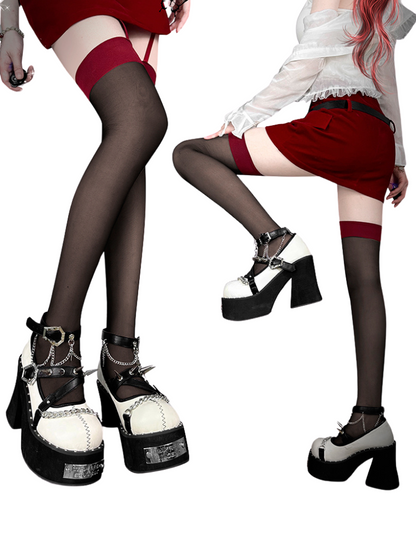 Witch Punk Round Shoes Rivet Dark Rose Platform Toe