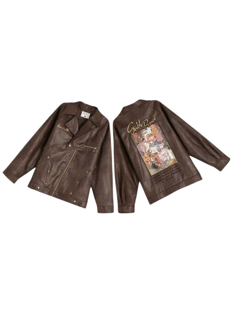 Veste en cuir rétro avec motif à l'huile et jupe en cuir