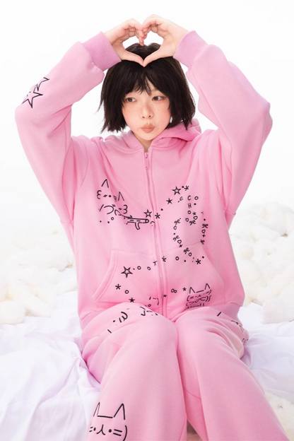 Leg Boa Hooded + Computer Hoodie Sweatpants Straight