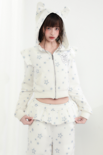 Hoodie Animal Ruffle Pants Loose Ear Hooded +