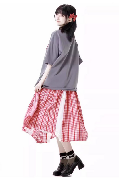 Skirt + Graffiti T-shirt Big Check Swing
