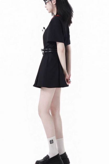Crop Love Pleated + Skirt Check Panda Dress Comic Top