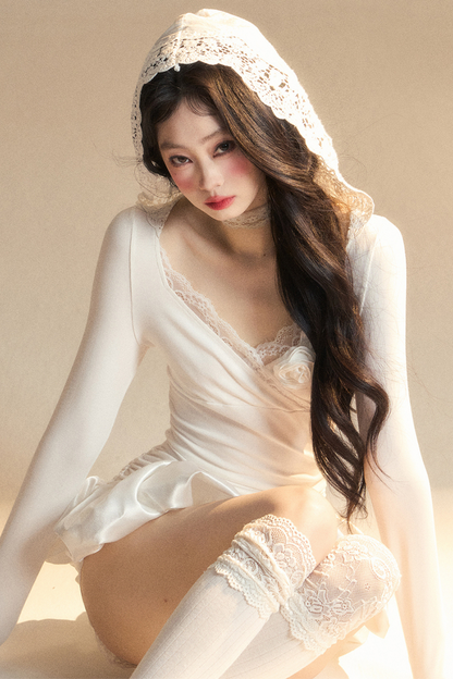 Balloon Short Lace Dress Hooded Ballet Core